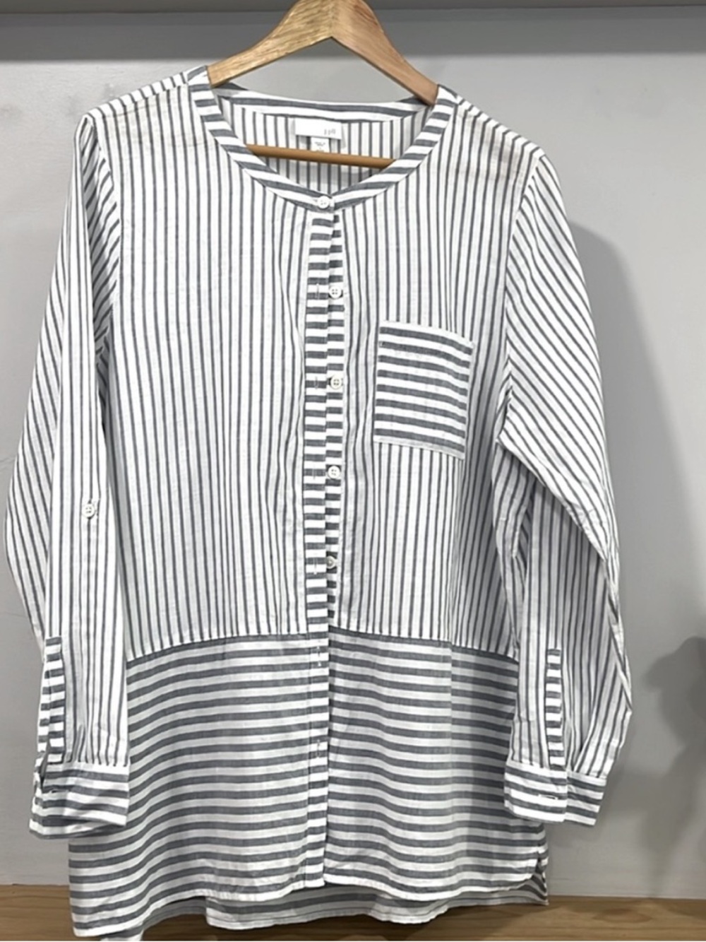 J. Jill Cotton Striped Button Down Lightweight Tunic, Size LP